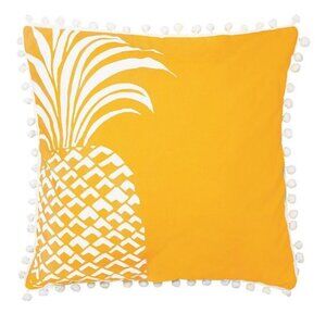 NEW Palm Chic Pineapple Pillow Cover 16" x 16" with Pom Pom Trim